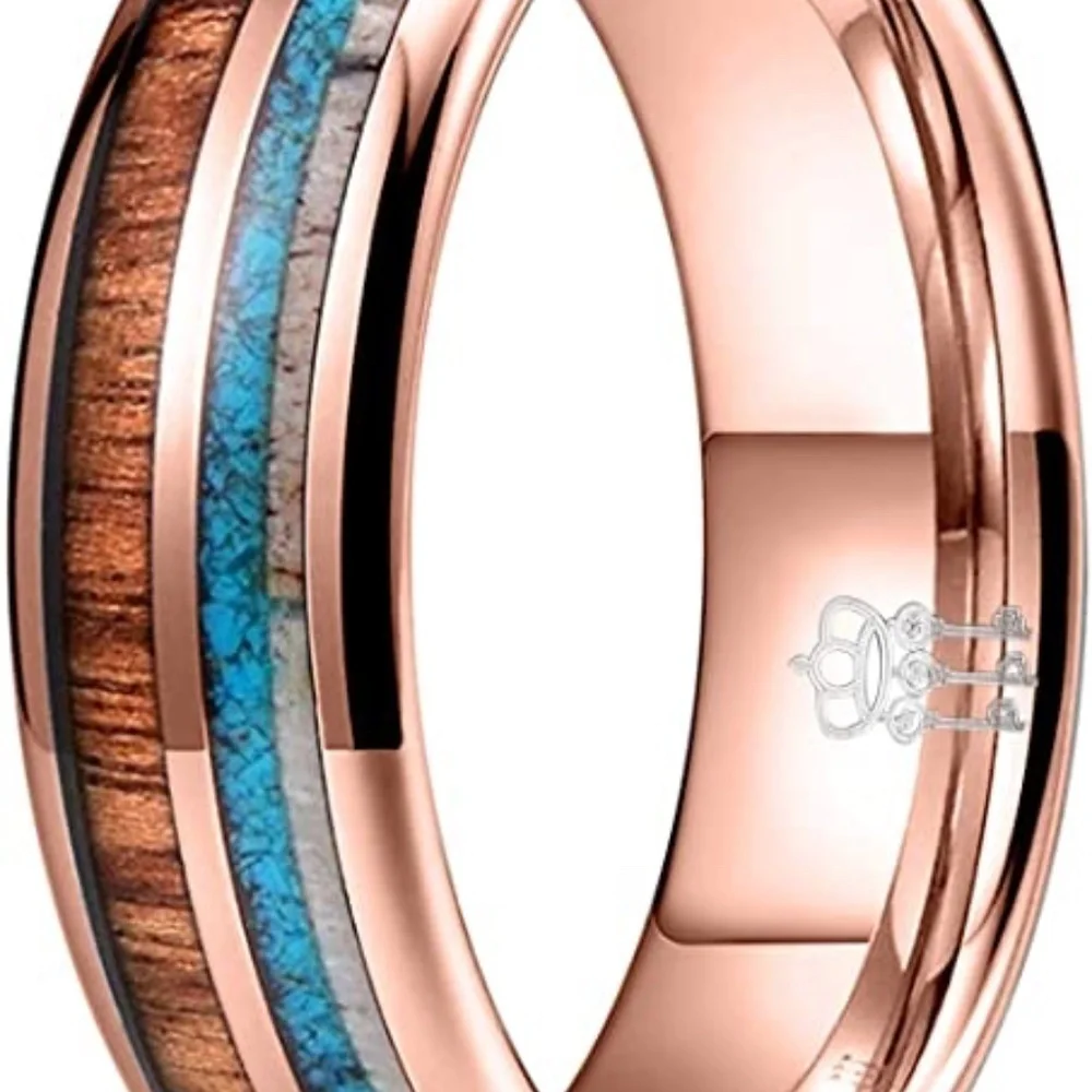 THREE KEYS JEWELRY 8mm Tungsten Rose Gold Plated Wedding Ring Sz 11.5